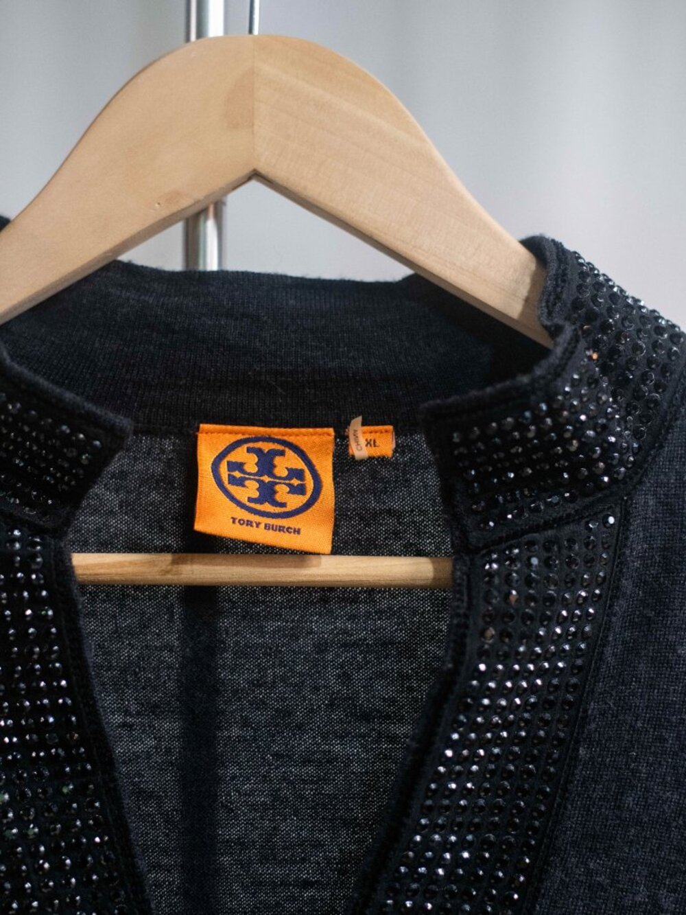 Tory Burch Womens Black 100% Merino Wool Studded Long Sleeve Knit Blouse - Picture 5 of 7